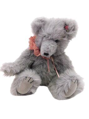 Handmade Gray Teddy Bear Pink Lace Collar Plush JEU Bears Tag